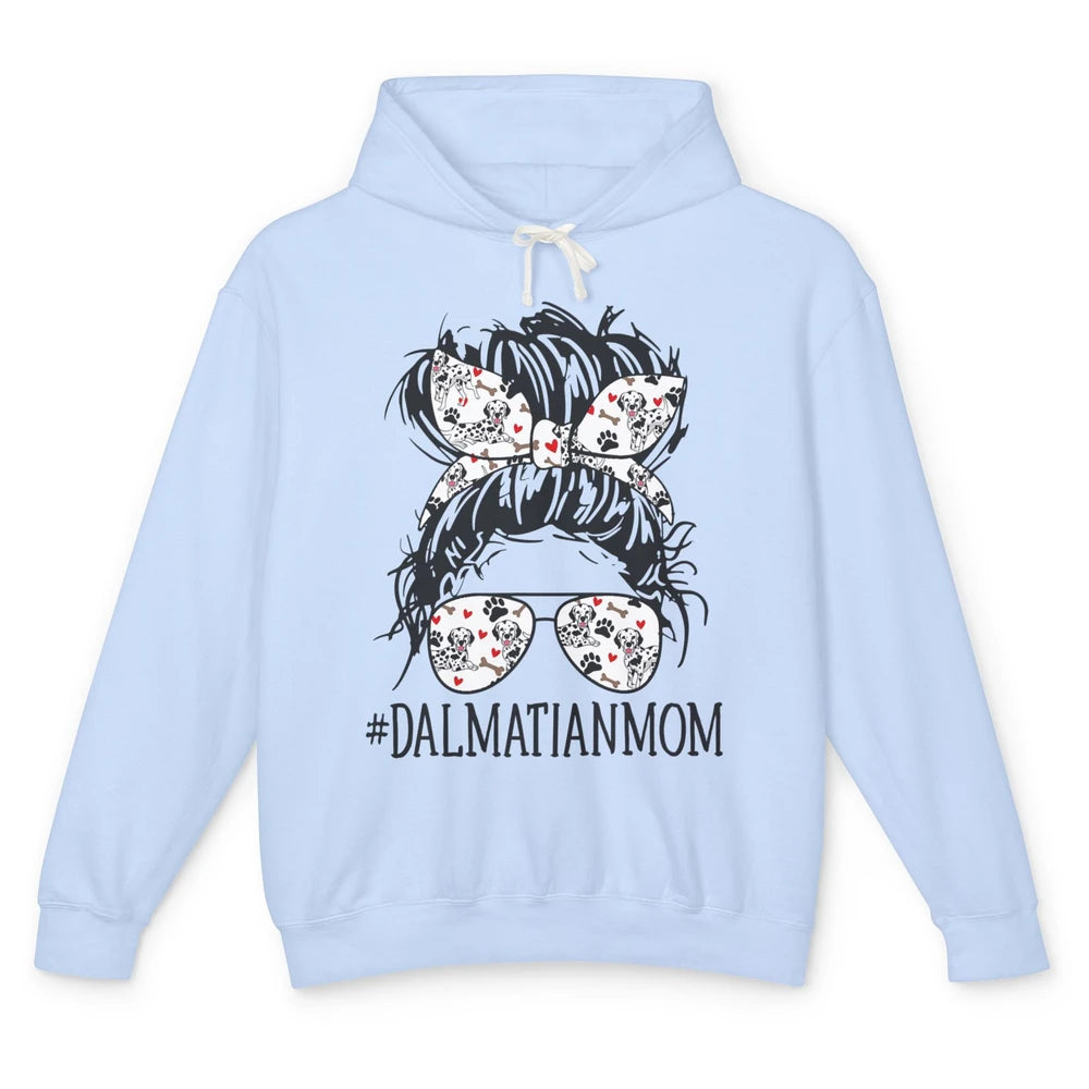 Dalmatian Mom Dog Mothers Day Messy Hair Bun Glasses Woman Unisex Lightweight Hoodie