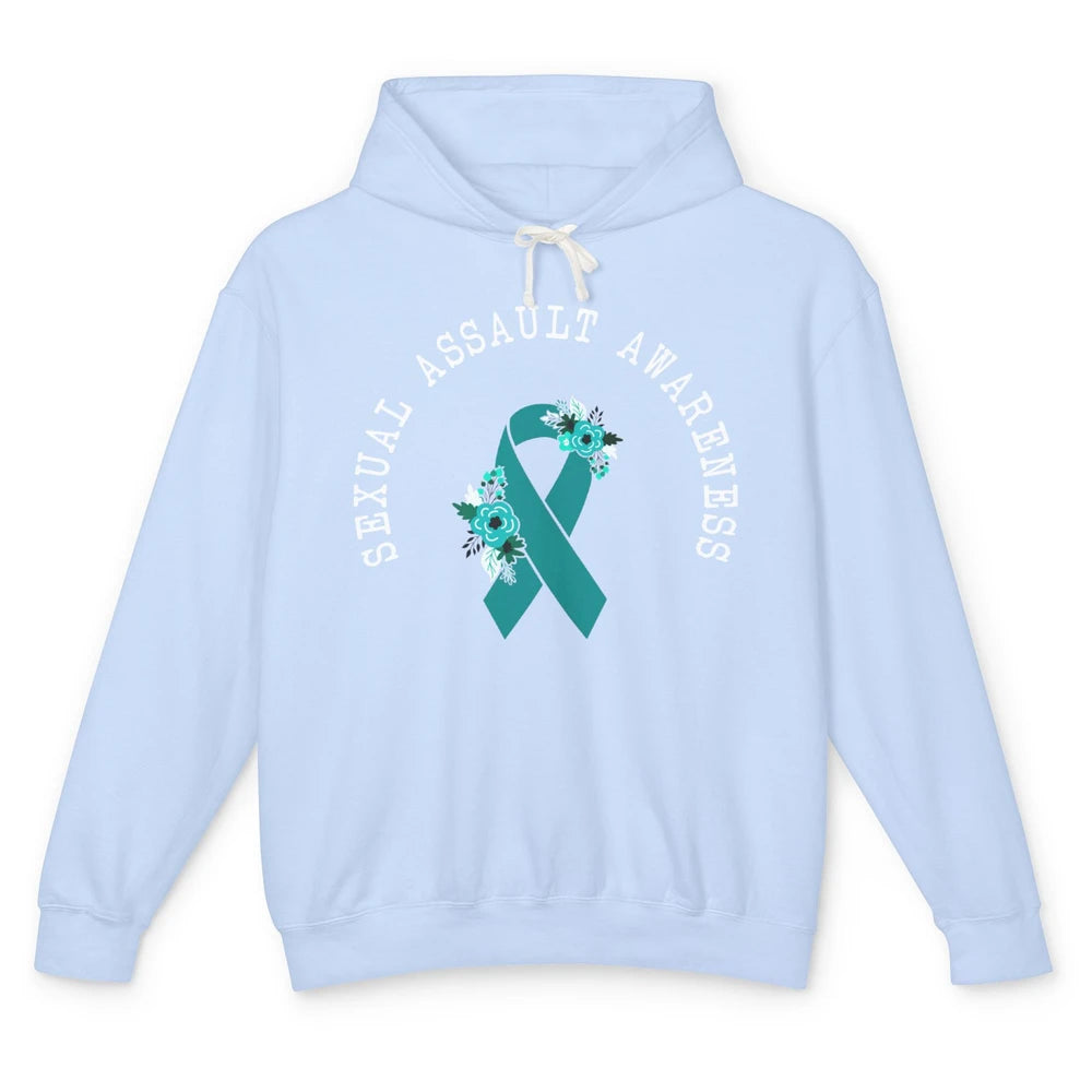 Sexual Assault Awareness Floral Teal Ribbon Awareness Gift Unisex Lightweight Hoodie