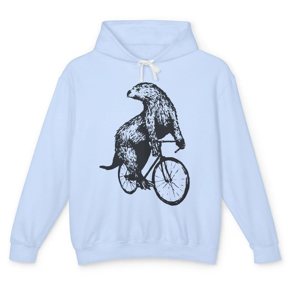 Otter Riding A Bicycle Funny Bike Rider Cute Otters Vintage Unisex Lightweight Hoodie