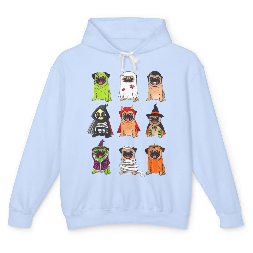 Cute Pug Dog Witch Ghost Boo Pumpkin Halloween Spooky Season Unisex Lightweight Hoodie