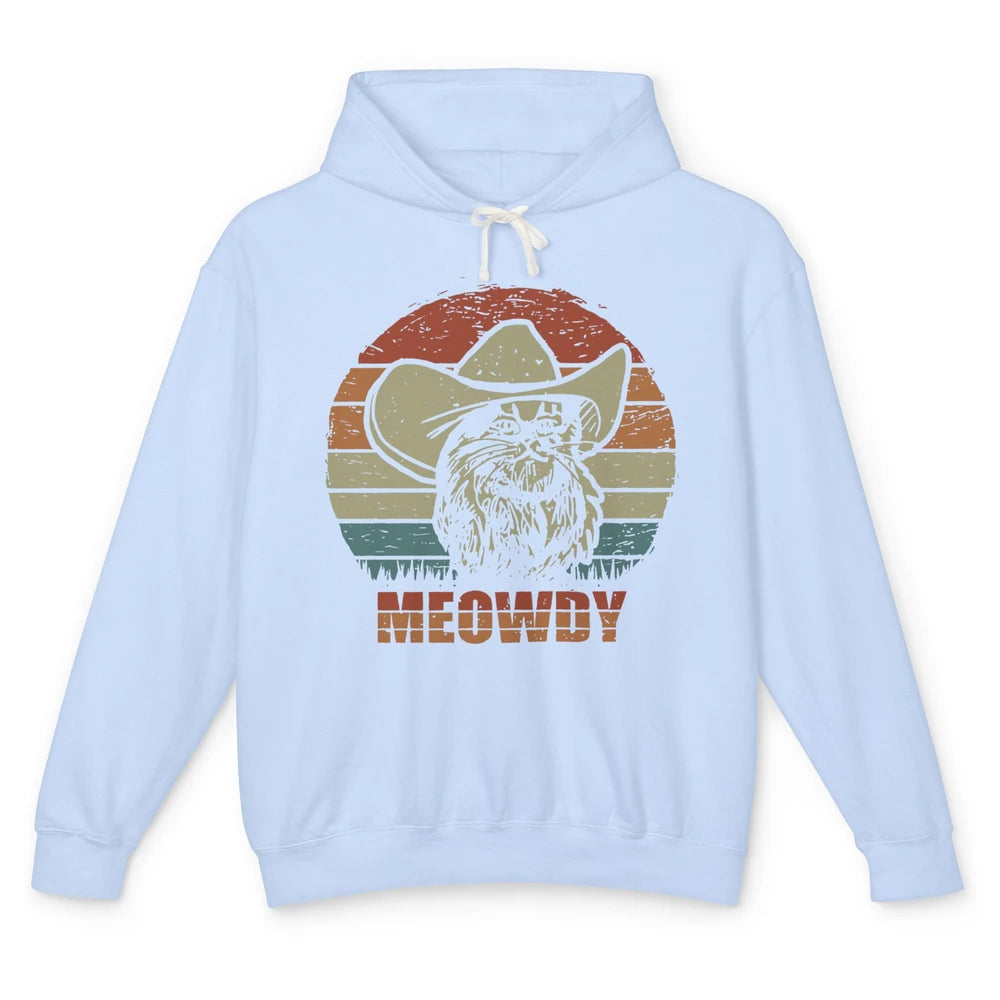 Funny Retro Cat Cowboy Meowdy Western Country Cat Lovers Unisex Lightweight Hoodie