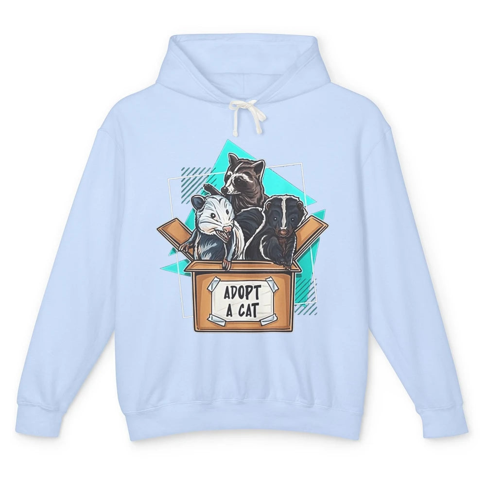 Adopt Forbidden Cats In Box Raccoon Skunks Possum Vaporwave Unisex Lightweight Hoodie