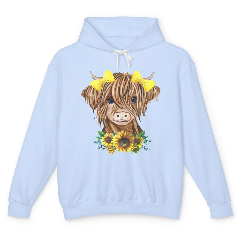 Baby Highland Cow Sunflower Western Country Heifer Cattles Unisex Lightweight Hoodie