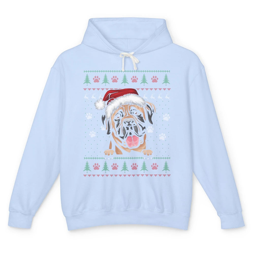 Merry Christmas Cute Santa Hat English Mastiff Dog Ugly Xmas Unisex Lightweight Hoodie