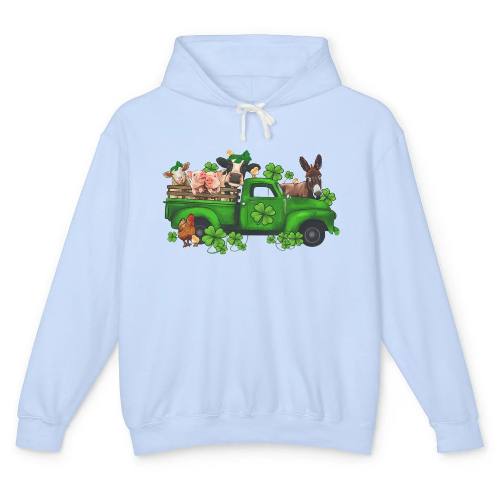 Farm Animals Truck Shamrock Clover St Patricks Day Retro Unisex Lightweight Hoodie