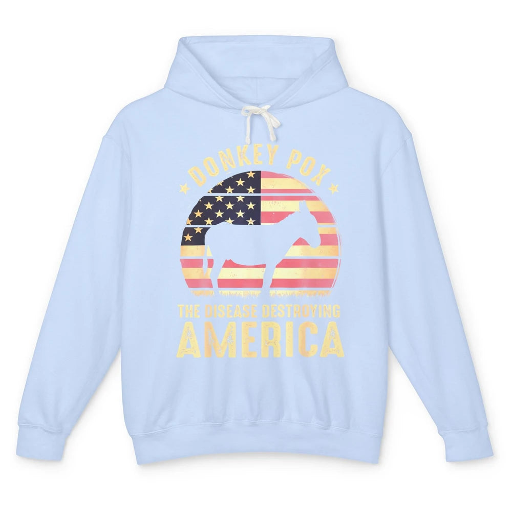 Vintage Donkey Pox The Disease Destroying America Usa Flag Unisex Lightweight Hoodie