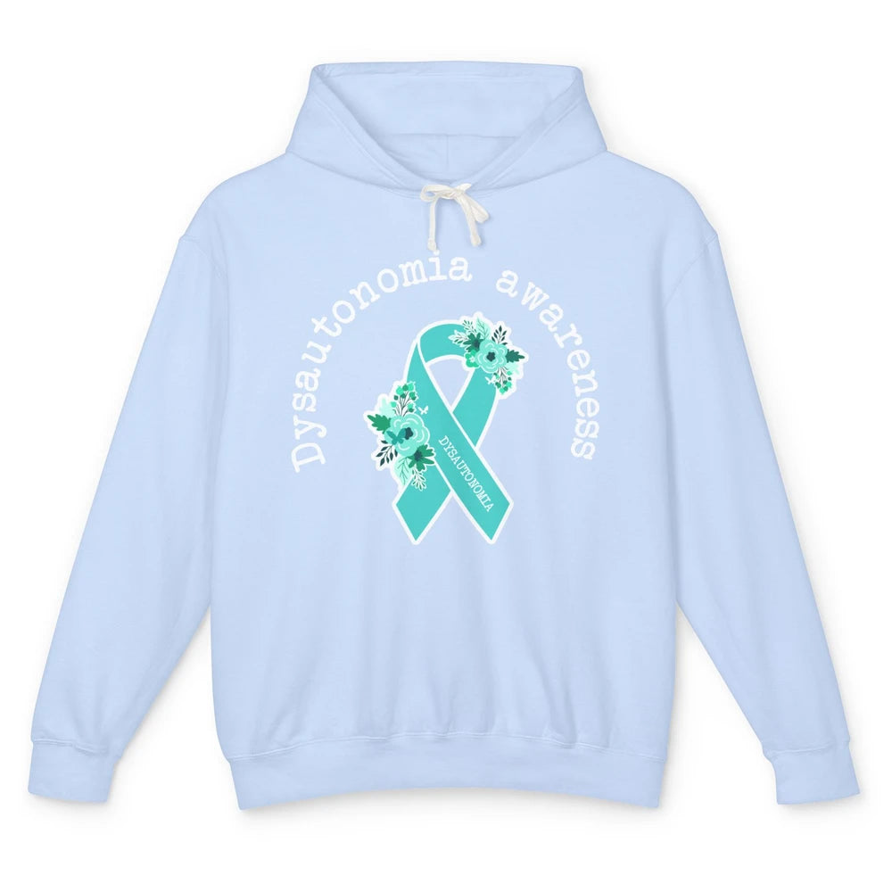 Dysautonomia Awareness Support Floral Blue Ribbon Rainbow Unisex Lightweight Hoodie