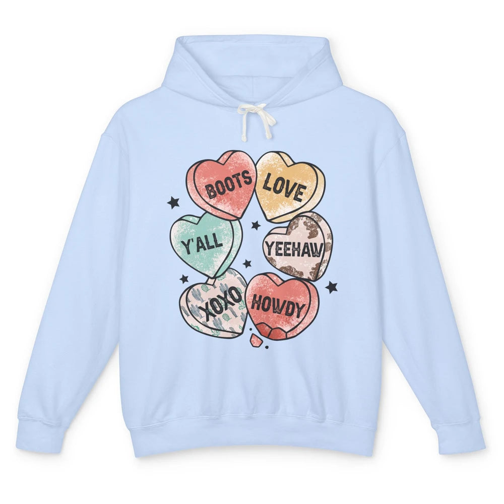 XOXO Love Cowboy Boots Howdy Cowgirl Hearts Western Country Happy Valentine's Day Yeehaw Vintage Cactus Unisex Lightweight Hoodie