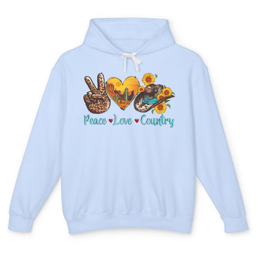 Retro Sunflower Peace Love Country Cowgirl Boots Western Unisex Lightweight Hoodie