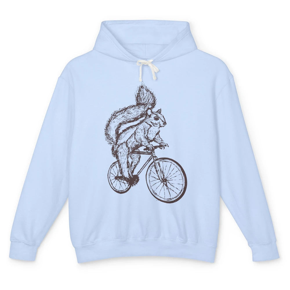 Funny Squirrel Riding A Bicycle Drawn Bike Squirrel Lovers Unisex Lightweight Hoodie