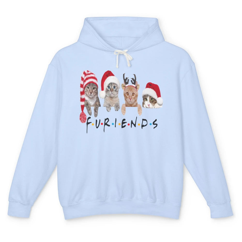 Funny Cat Furiends Merry Christmas Hat Santa Cat Lovers Gift Unisex Lightweight Hoodie