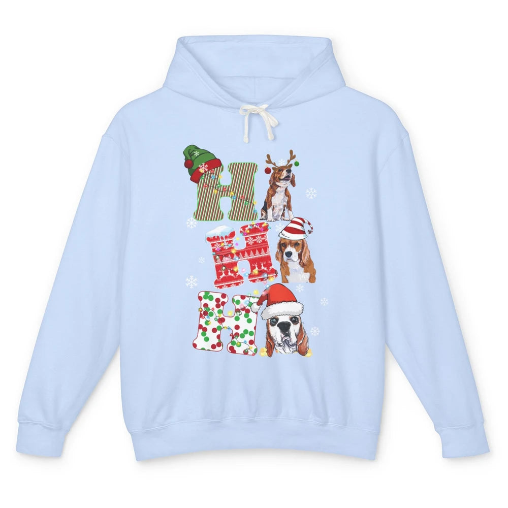 Funny Beagle Christmas Light Santa Beagle Reindeer Snowflake Unisex Lightweight Hoodie