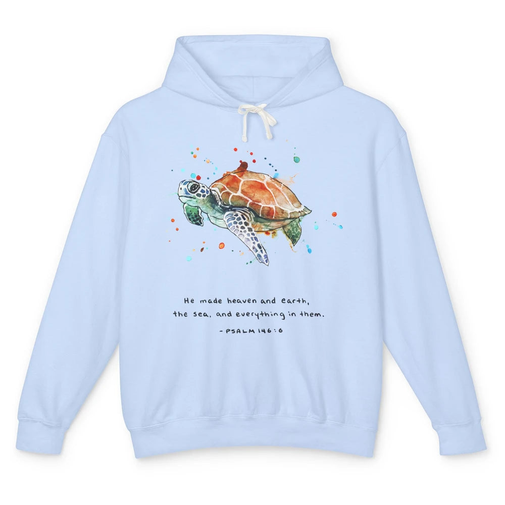 Christian He Made Heaven And Earth Sea Bible Verse Religious Unisex Lightweight Hoodie