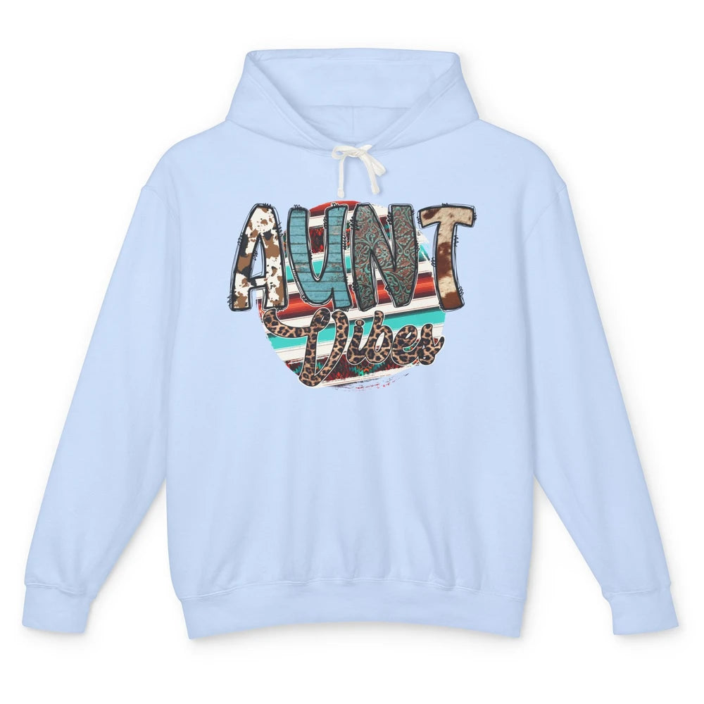 Aunt Vibes Cowhide Leopard Turquoise Western Country Auntie Unisex Lightweight Hoodie