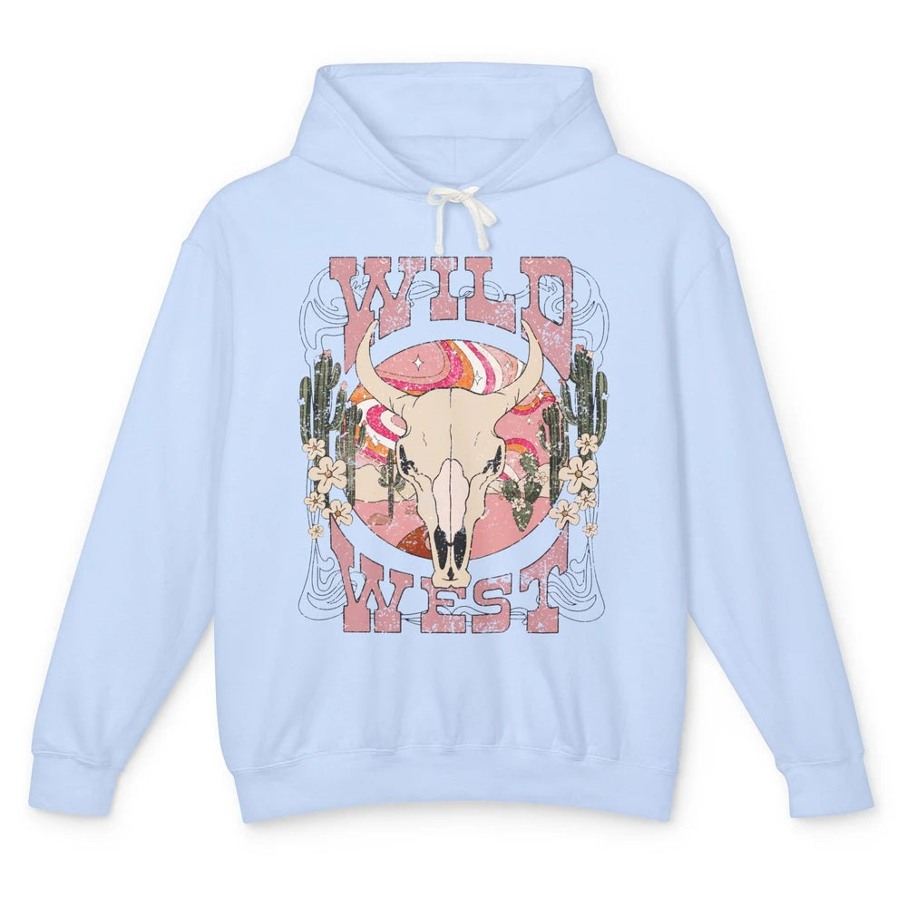 Retro Rainbow Desert Bull Skull Wild West Western Country Unisex Lightweight Hoodie