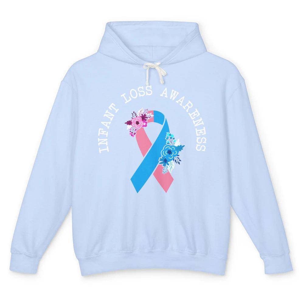 Infant Loss Awareness Floral Pink Blue Ribbon Rainbow Unisex Lightweight Hoodie