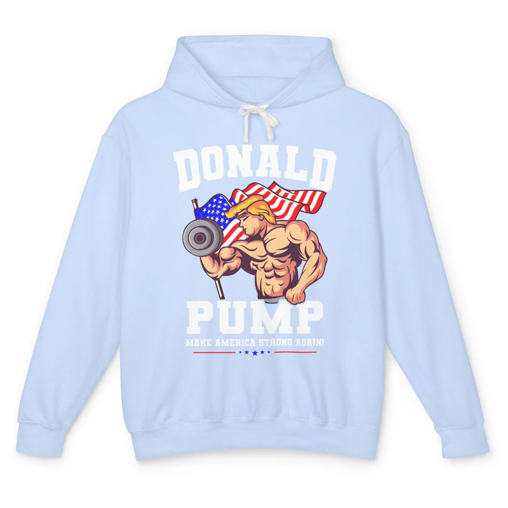 US Flag Donald Pump Make America Strong Again Trump 2024 Unisex Lightweight Hoodie