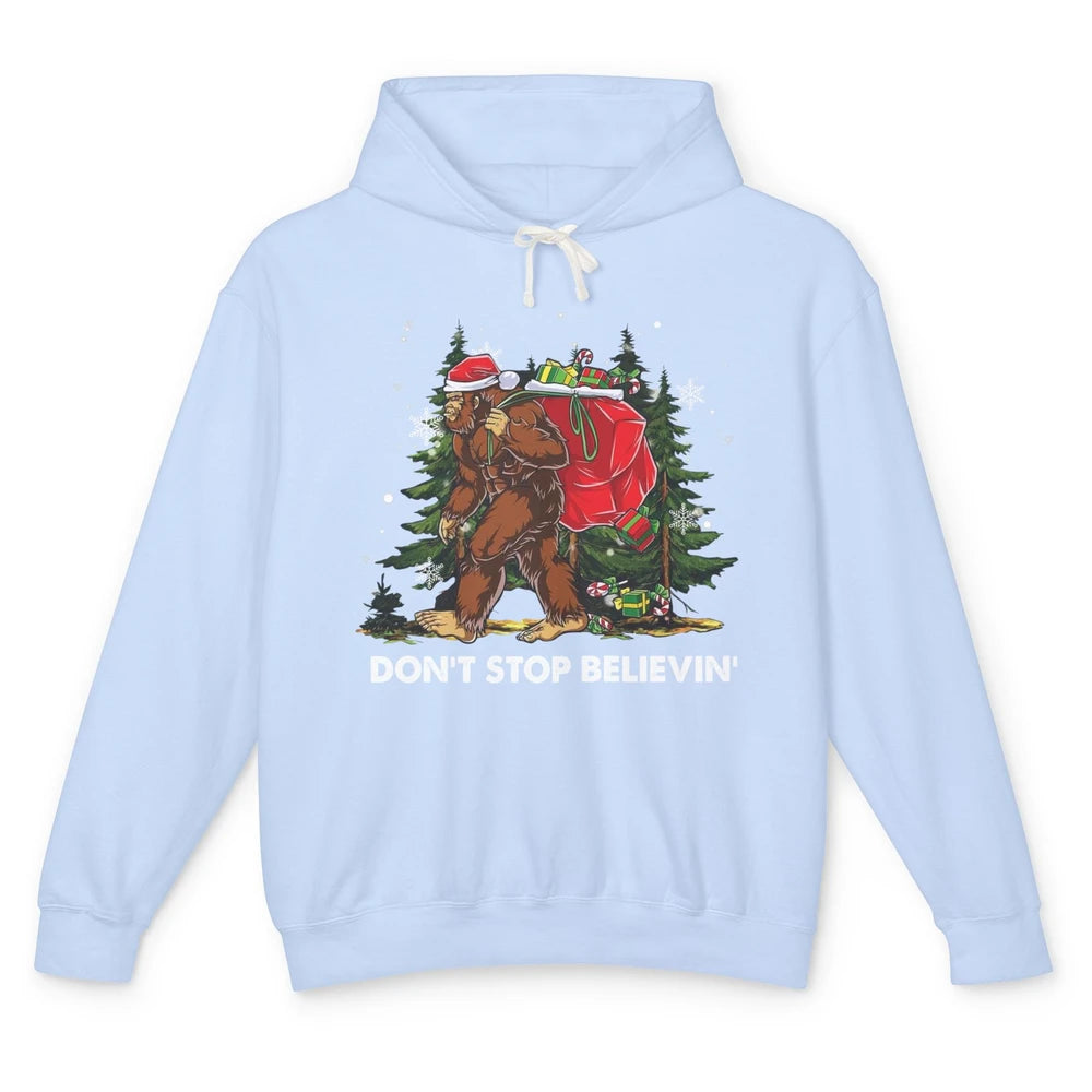 Funny Santa Bigfoot Don’t Stop Believing Christmas Tree Gift Unisex Lightweight Hoodie