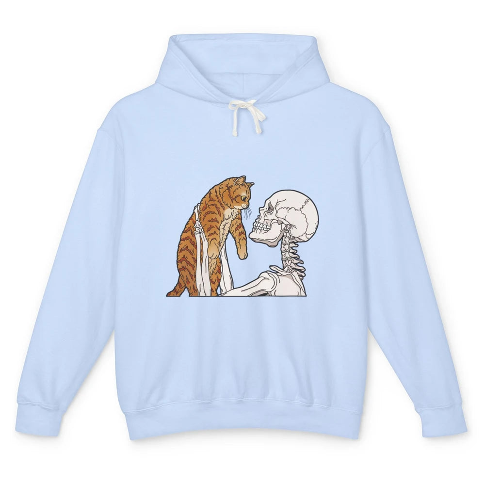 Cat And Skeleton Best Friends Of Cat Funny Orange Cat Kitten Unisex Lightweight Hoodie