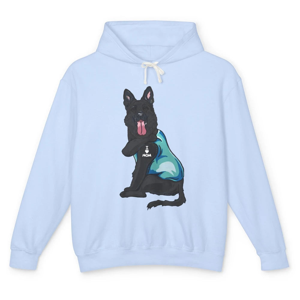 Black German Shepherd I Heart Mom Dog Mom Mother's Day Gift Unisex Lightweight Hoodie