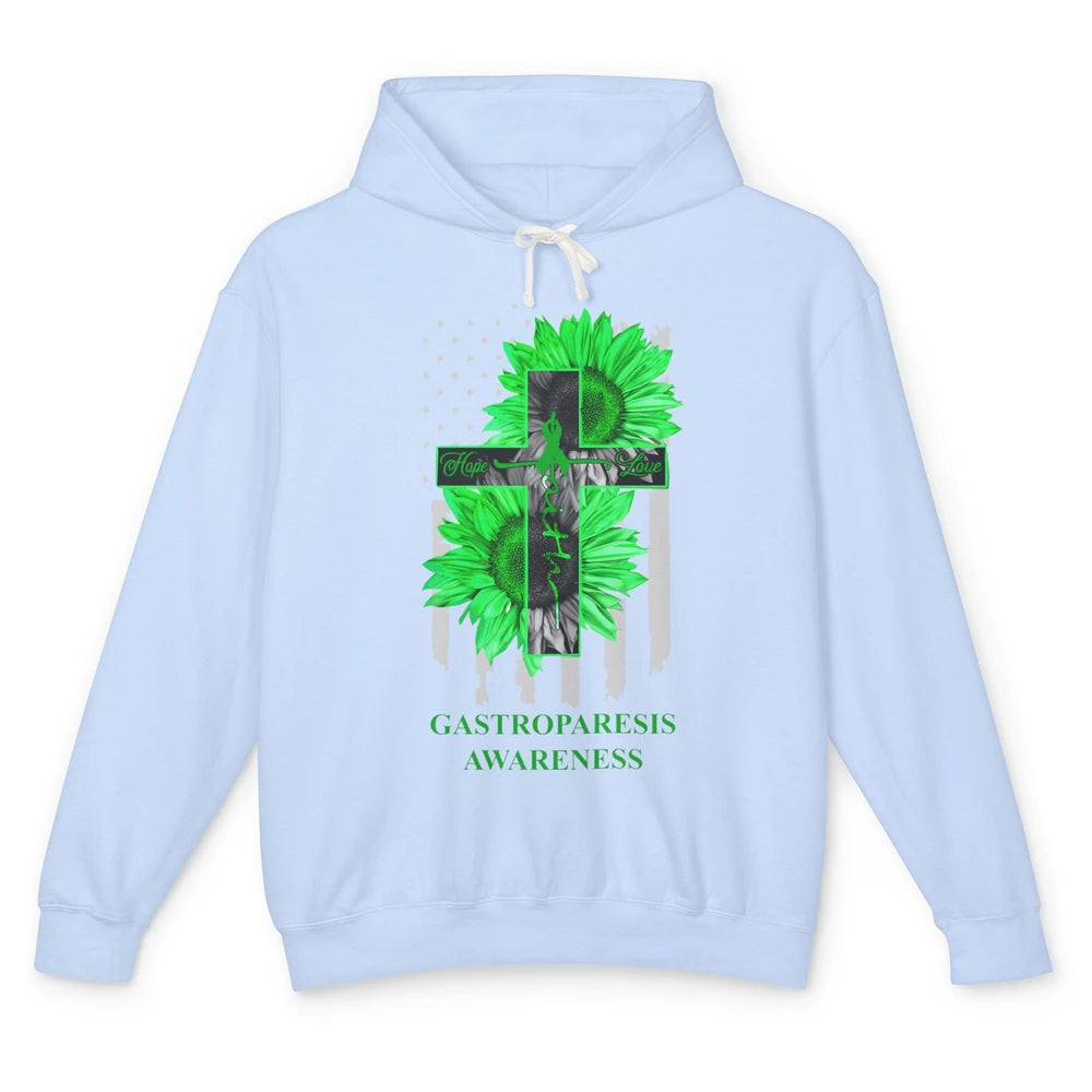 Gastroparesis Awareness Green Ribbon Faith Hope Love US Flag Unisex Lightweight Hoodie