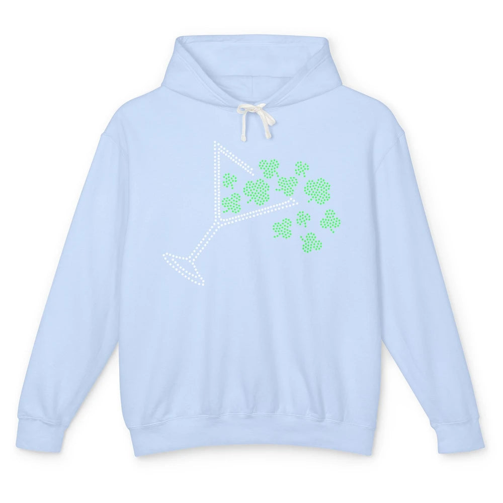 St Patrick's Day Martini Clover Bling Rhinestone Paddy's Day Unisex Lightweight Hoodie