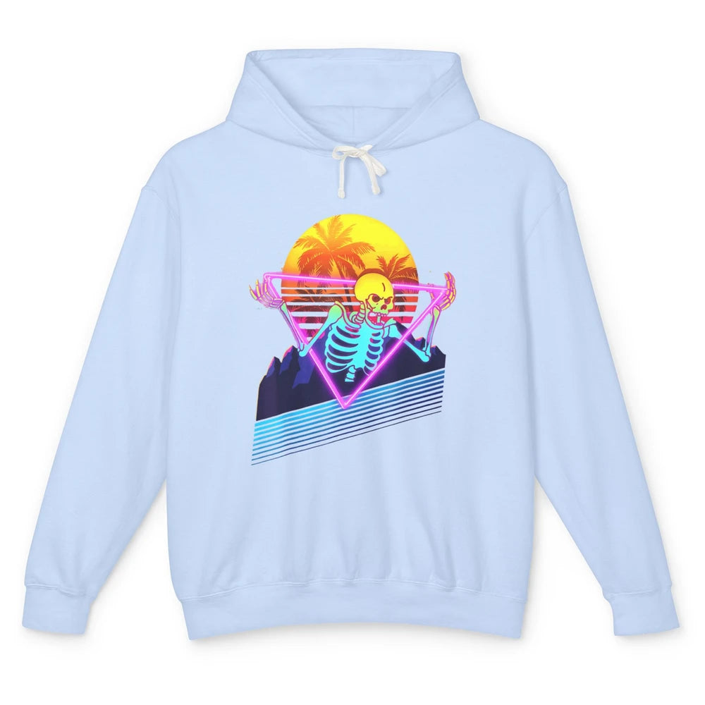 Funny Skeleton Meme Retro 80s Vaporwave Skull Goth Beach Unisex Lightweight Hoodie