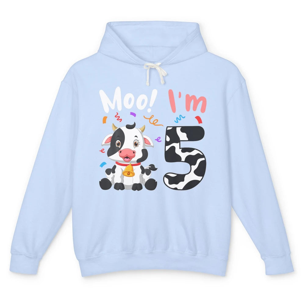 5th Birthday Moo Im 5 Cow Farm Animal Barnyard Family Party Unisex Lightweight Hoodie