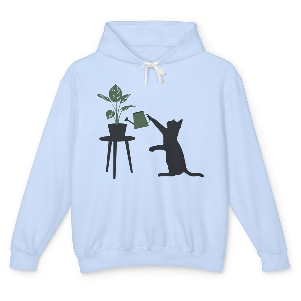 Black Cat Watering Plant Cat Gardening Planting Cat Lovers Unisex Lightweight Hoodie