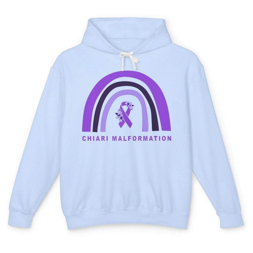 Chiari Malformation Awareness Floral Purple Ribbon Rainbow Unisex Lightweight Hoodie