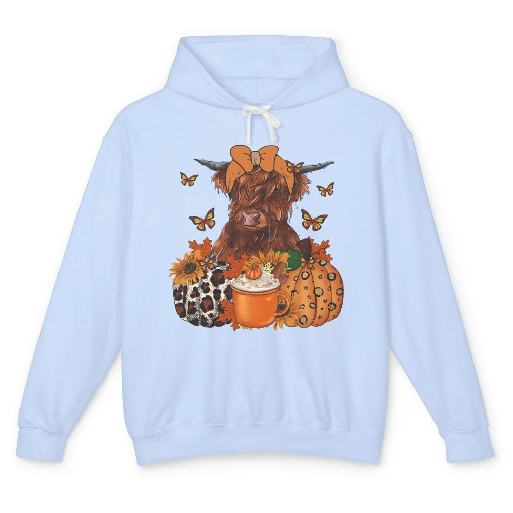 Retro Fall Highland Cow Pumpkin Western Country Farm Autumn Unisex Lightweight Hoodie