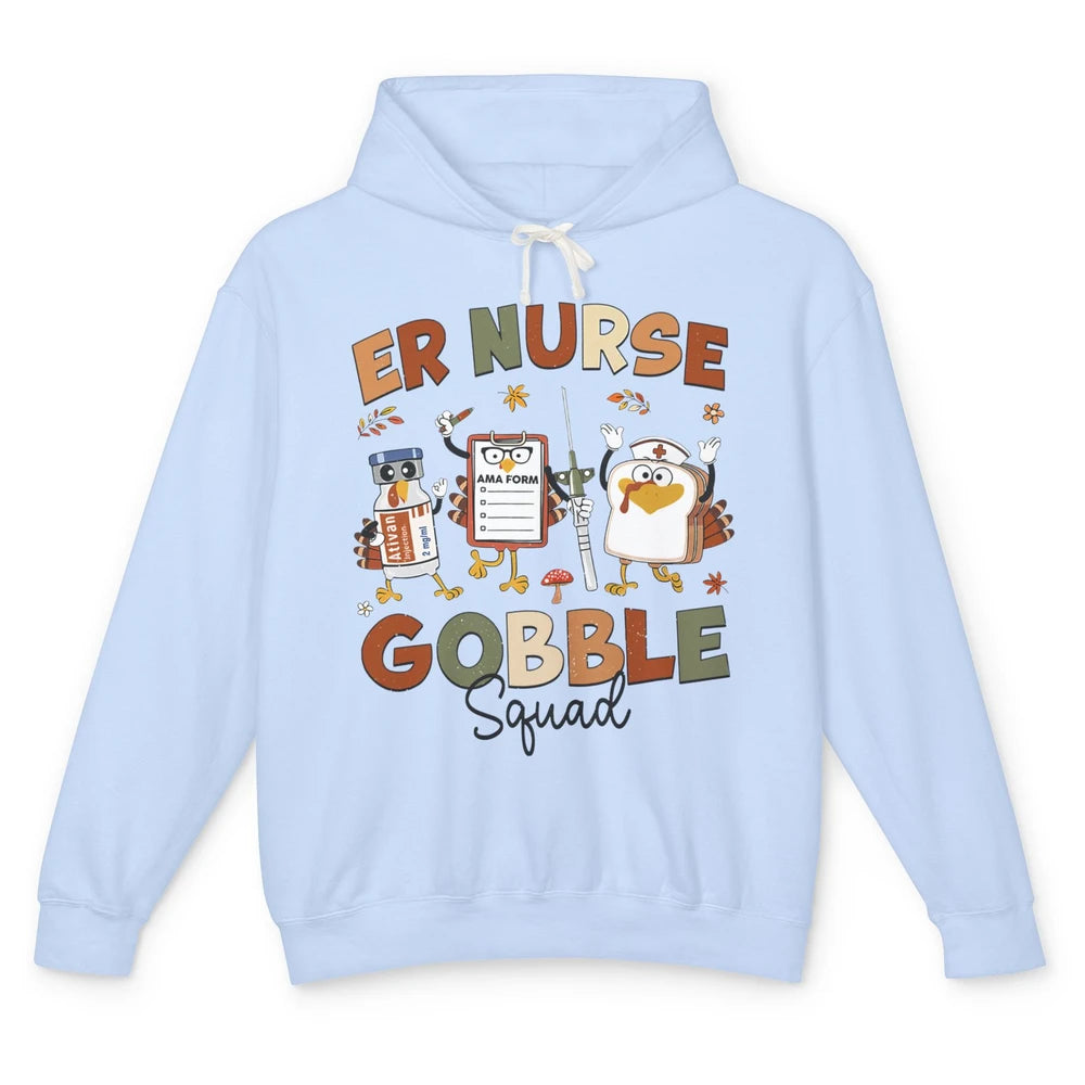 Thanksgiving ER Nurse Gobble Squad Emergency Room Thankful Unisex Lightweight Hoodie