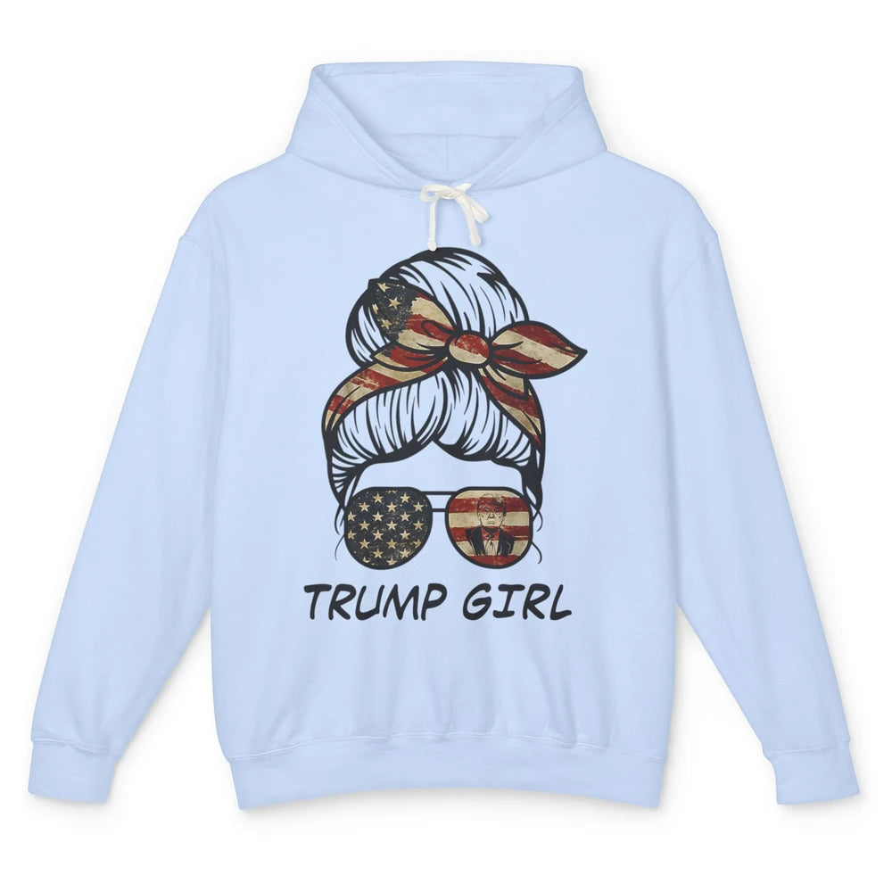 Funny Trump Girl Messy Hair Bun Vote 2024 Republican Choice Unisex Lightweight Hoodie