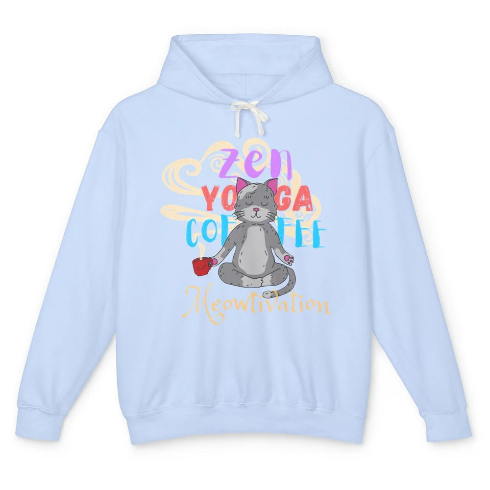 Cat Meditation Zen Yoga Coffee Cat Lovers Yoga Namaste Gift Unisex Lightweight Hoodie