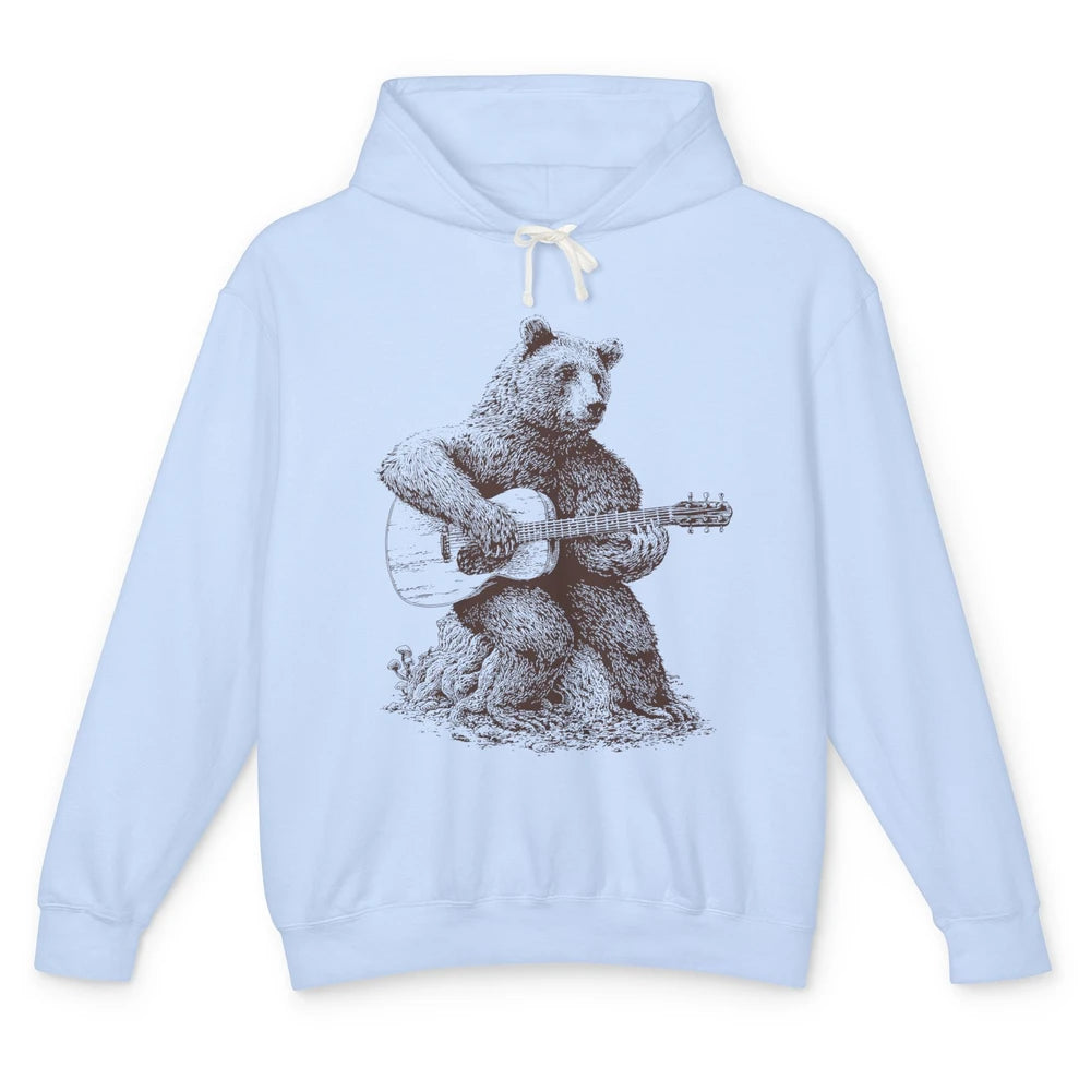 Retro Bear Playing Bass Guitar Bear Guitarist Music Lovers Unisex Lightweight Hoodie