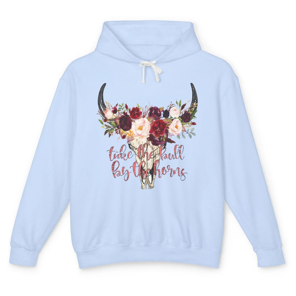 Boho Bull Skull Take The Bull By The Horns Western Country Unisex Lightweight Hoodie