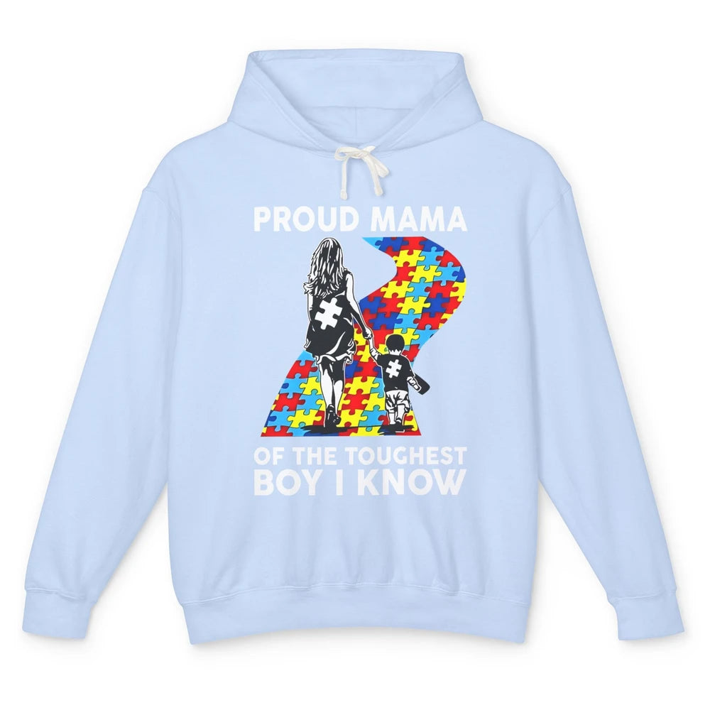 Autism Mom Proud Mama Of The Toughest Boy I Know Autism Unisex Lightweight Hoodie