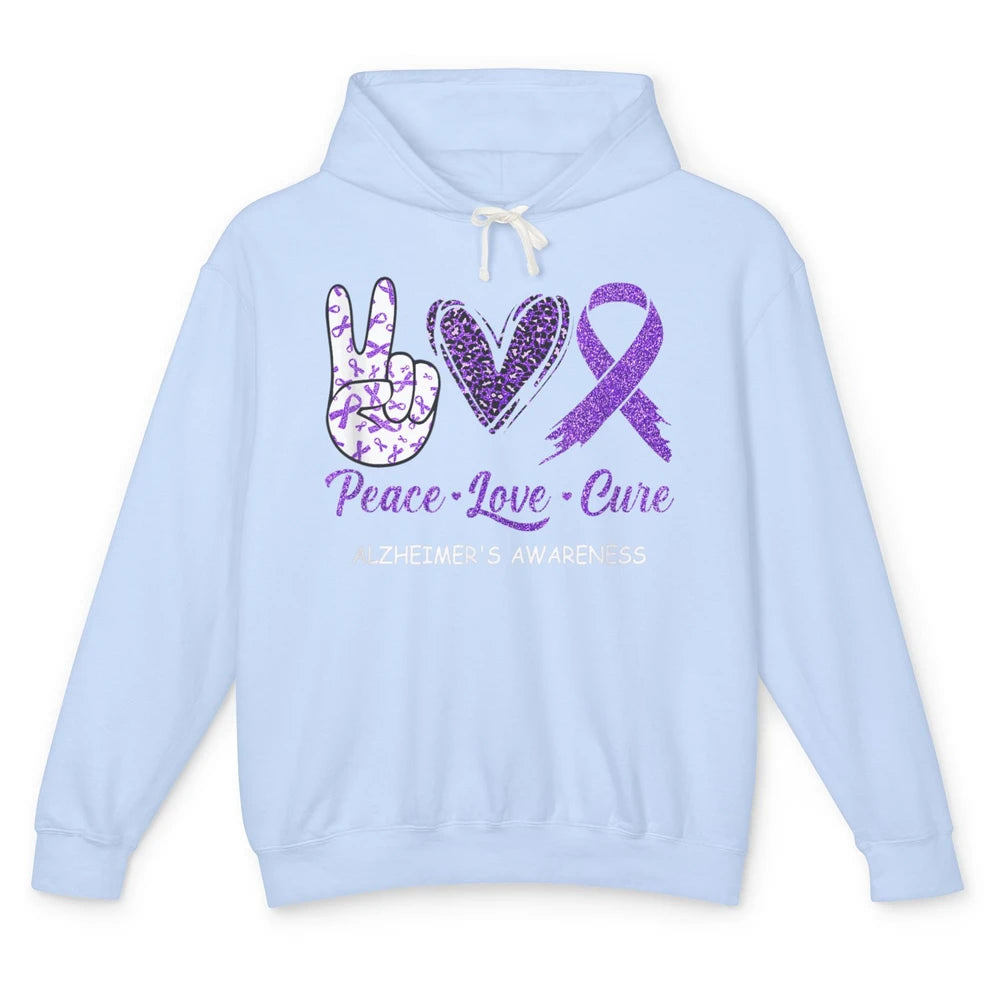 Peace Love Cure Purple Ribbon Alzheimer Disease Awareness Unisex Lightweight Hoodie