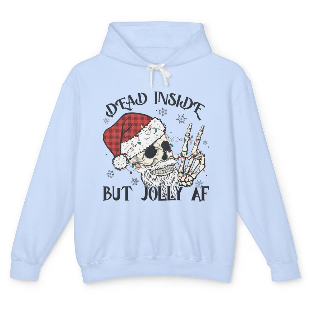 Funny Xmas Skull Dead Inside But Jolly AF Christmas Skeleton Unisex Lightweight Hoodie