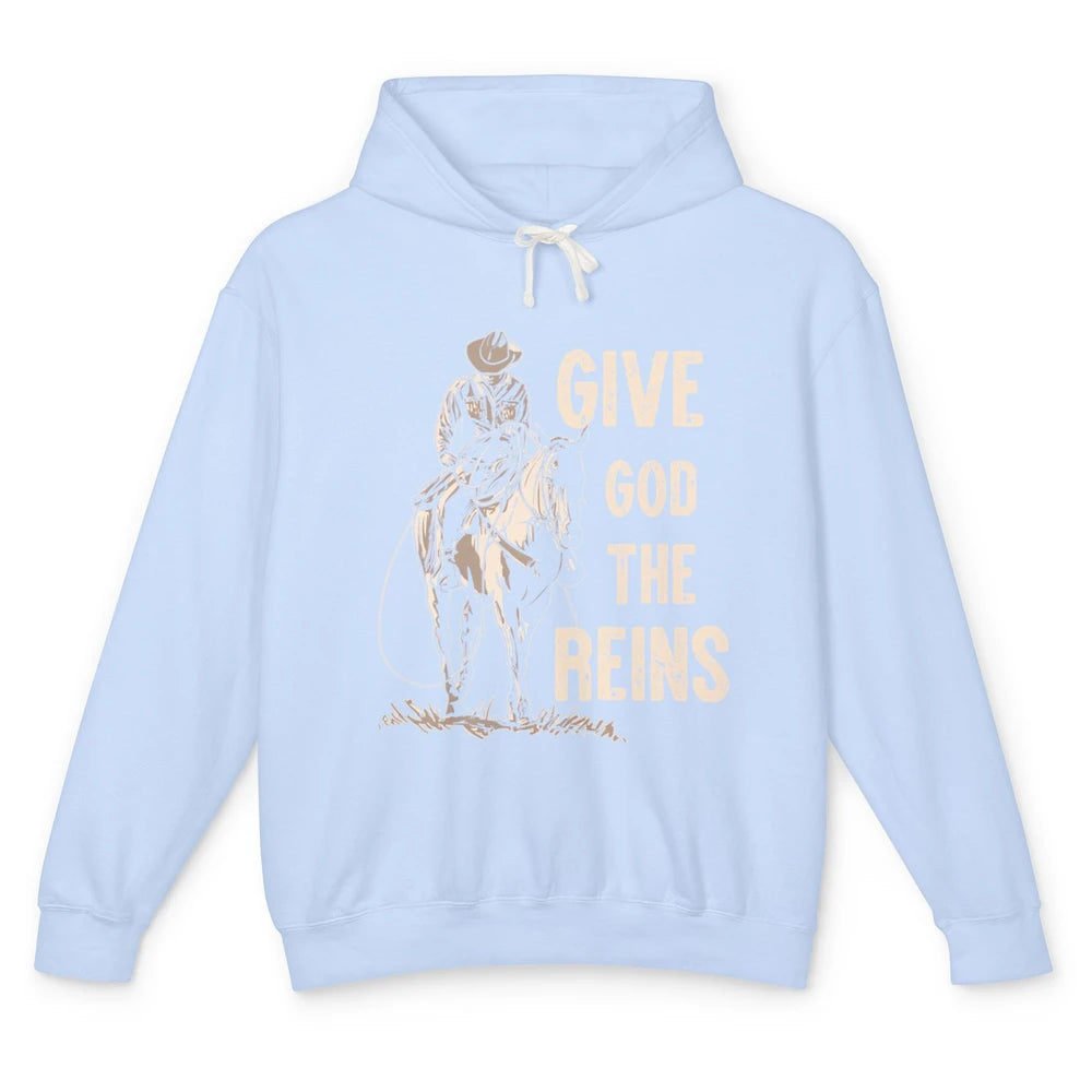 Give God The Rein Cowboy Retro Desert Cactus Western Country Unisex Lightweight Hoodie