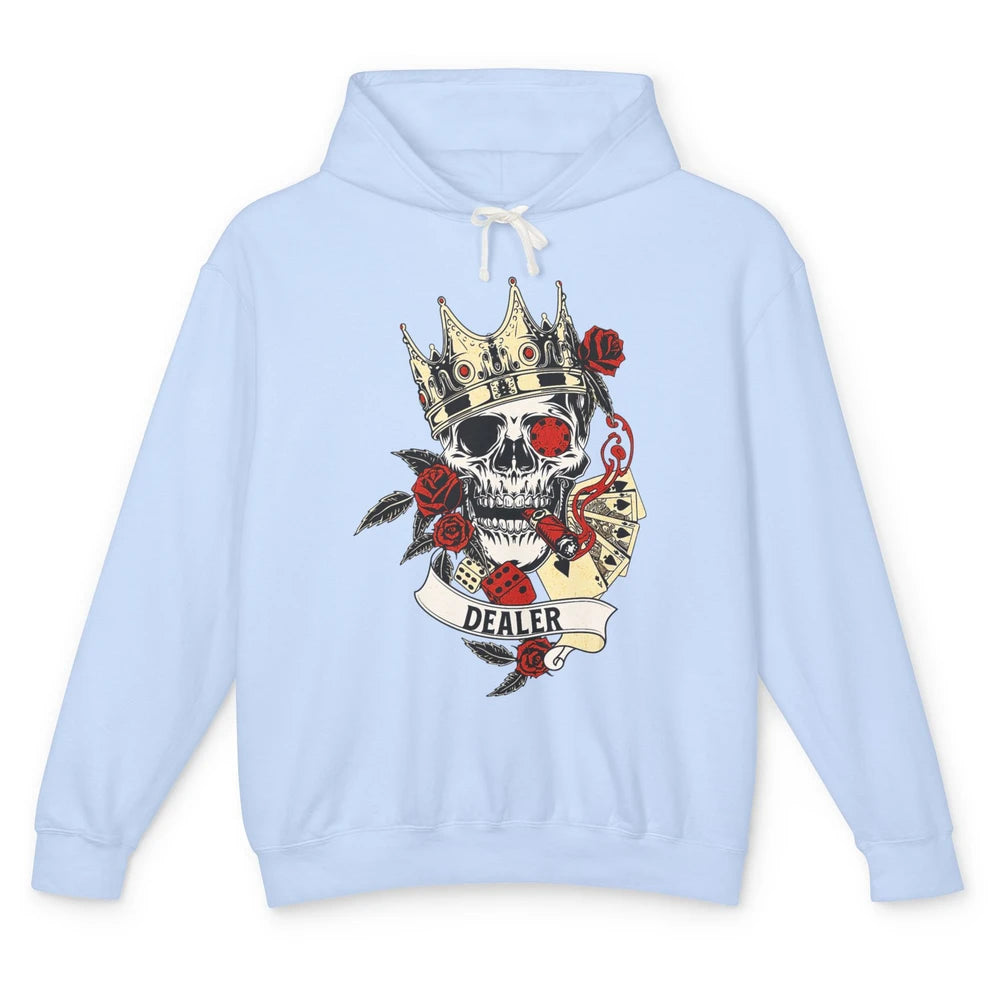 Funny Skull Vintage Poker Dealer Card Casino Gambling Gamble Unisex Lightweight Hoodie