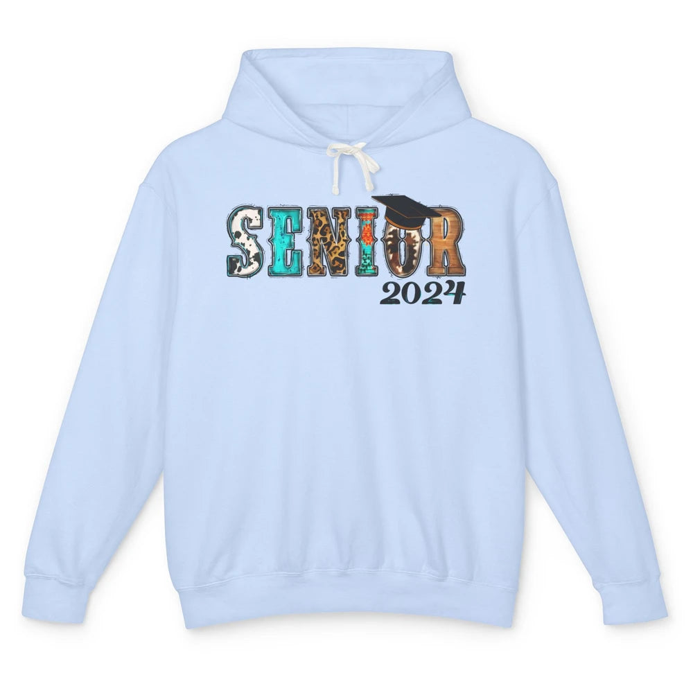 Sunflower Leopard Senior 2024 Graduate Bachelor Western Grad Unisex Lightweight Hoodie