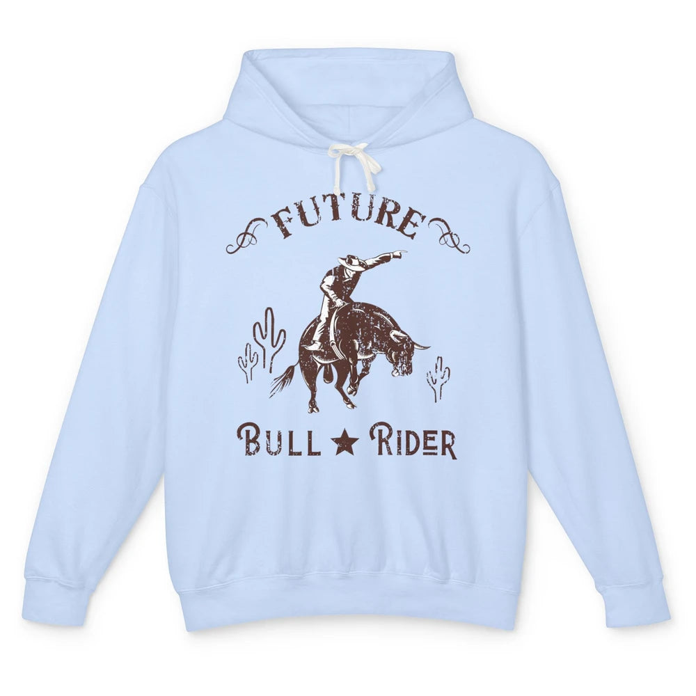 Retro Future Bull Rider Cowboy Western Country Cactus Riding Unisex Lightweight Hoodie