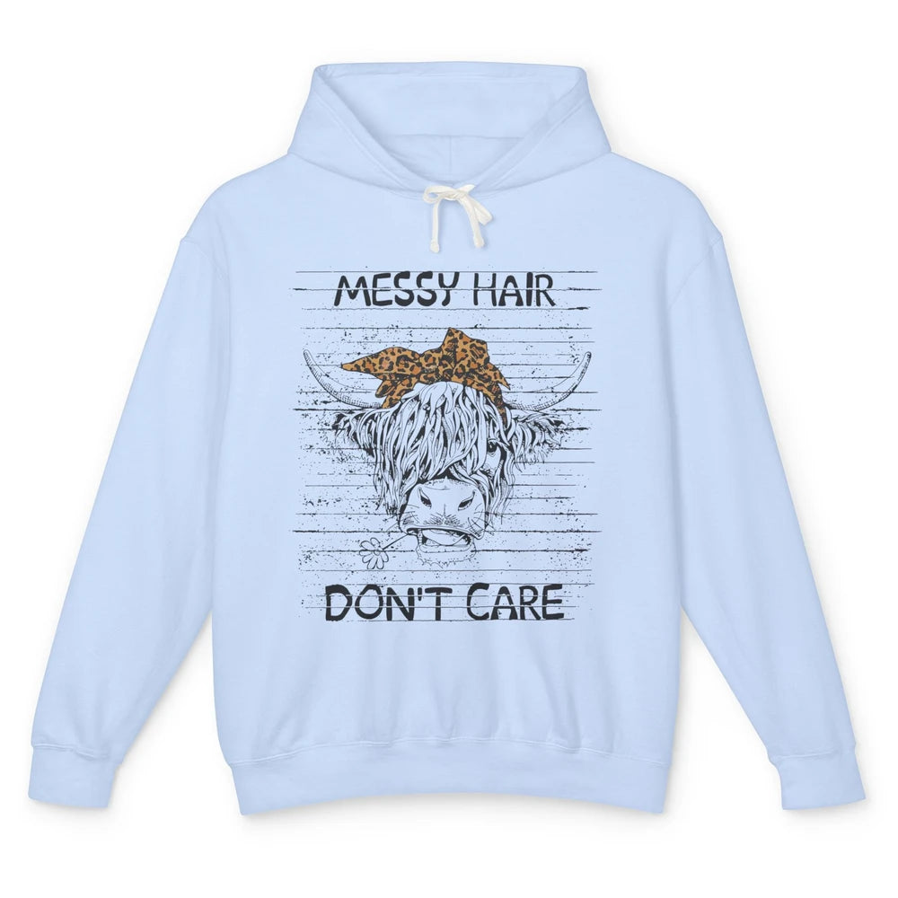 Highland Cow Leopard Bandana Messy Hair Don't Care Western Unisex Lightweight Hoodie