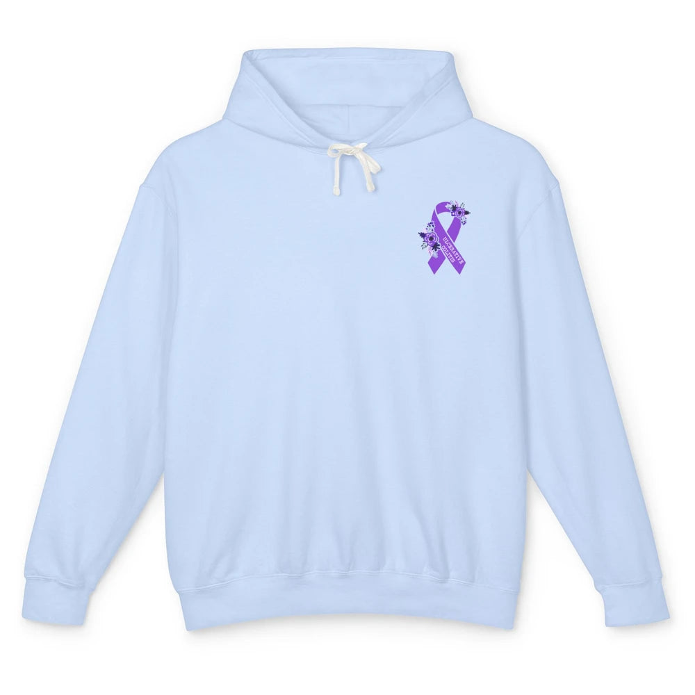 Ulcerative Colitis Awareness Floral Purple Ribbon Colitis Unisex Lightweight Hoodie