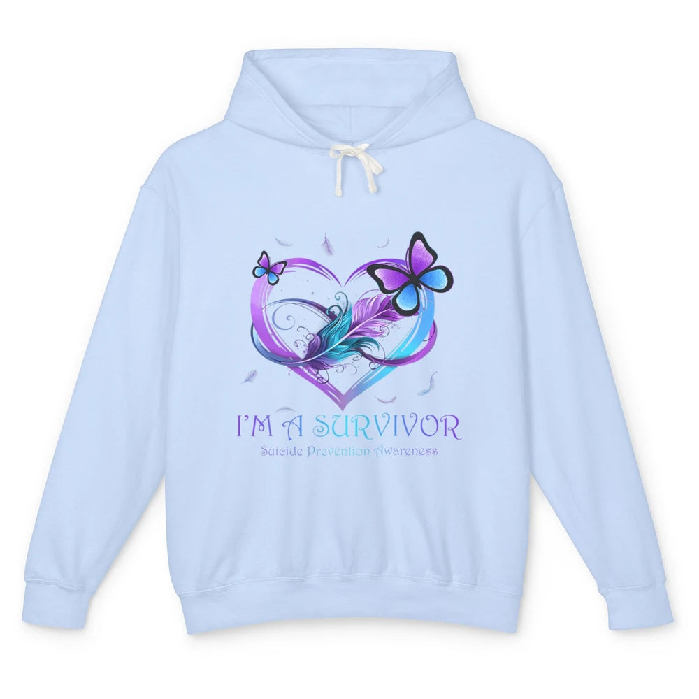 Survivor Purple Teal Heart Love Suicide Prevention Awareness Unisex Lightweight Hoodie