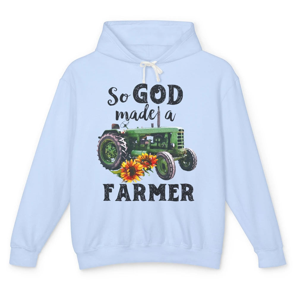 Vintage Retro Tractor God Made A Farmer Proud Farmer Farming Unisex Lightweight Hoodie