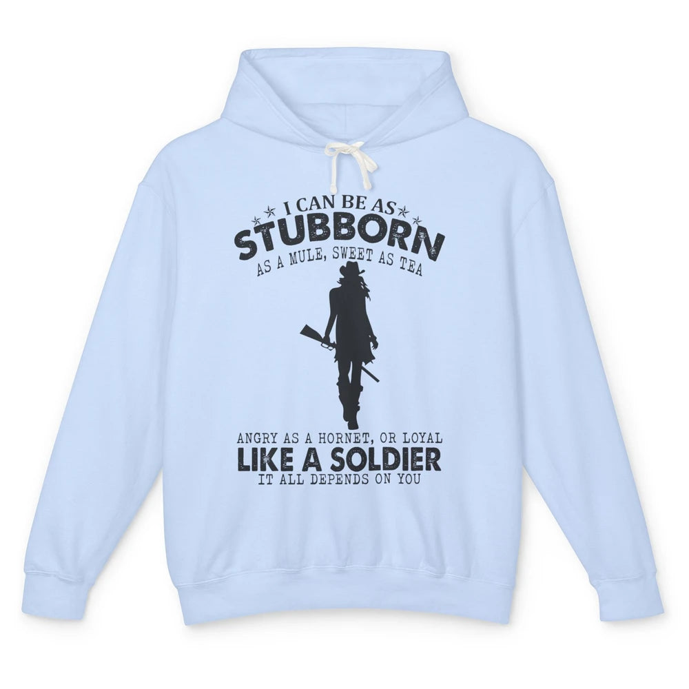 Retro Cowgirl Stubborn As Mule Sweet As Tea Western Country Unisex Lightweight Hoodie