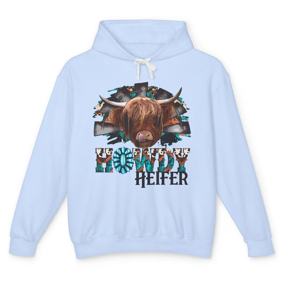 Leopard Highland Cow Howdy Heifer Western Country Cowboy Unisex Lightweight Hoodie