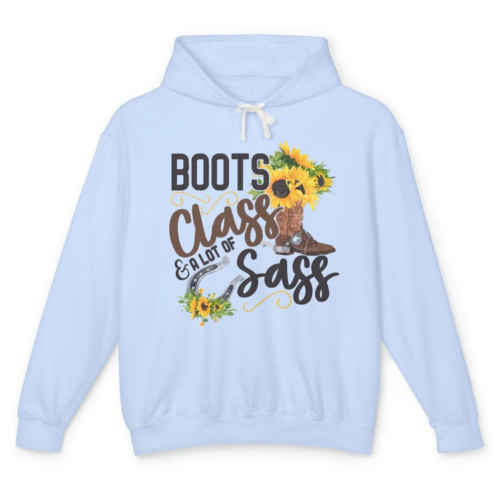 Retro Sunflower Cowgirl Boot Class Lots Of Sass Peace Lovers Unisex Lightweight Hoodie